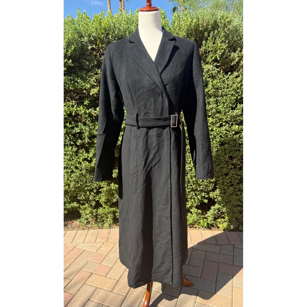 Banana Republic Black Lambswool Cashmere Belted Long Trench Coat Womens Small